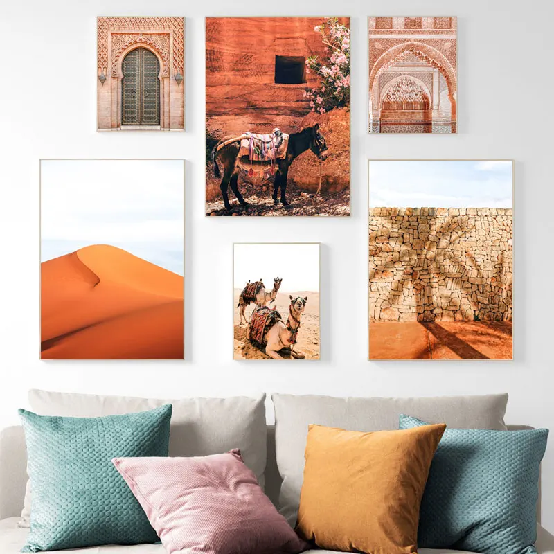 Desert Wall Art Canvas Camel Posters Nordic Style Moroccan  Door Donkey Wall Art Morocco Print Painting ative Pictures