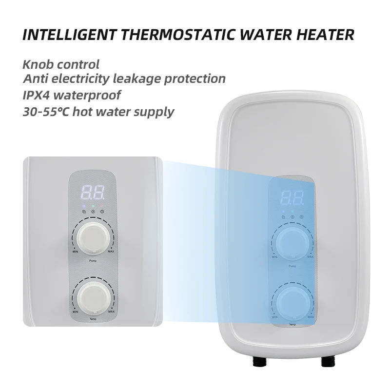 Pump Design Plastic LED Hotel Use Bathroom Fast Heating Tankless Electric Water Heater 220V