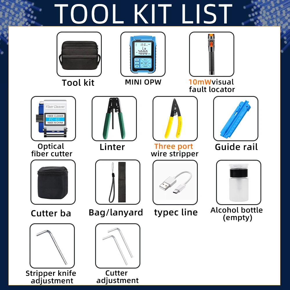 Imagem -02 - Saivxian-optical Power Meter Tool Kit 10mw Visual Fault Locator Mini Opm Carregável Fc6s Fiber Cleaver Ftth Fibra Óptica