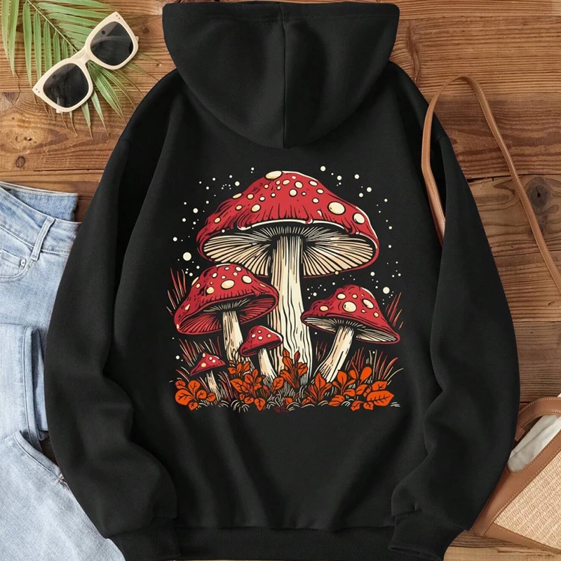 

Red Mushroom Personality Graphic Hoody For Women Harajuku Casual Sweatshirt Fashion Fleece Hooded Autumn Warm S-XXL Female Tops