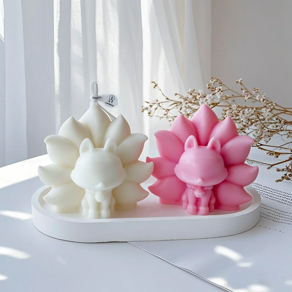 Molde de silicona de zorro de nueve colas 3D, Molde de resina Epoxy de cristal, vela de aromaterapia de zorro DIY, molde de péndulo de yeso, fabricación de velas de jabón