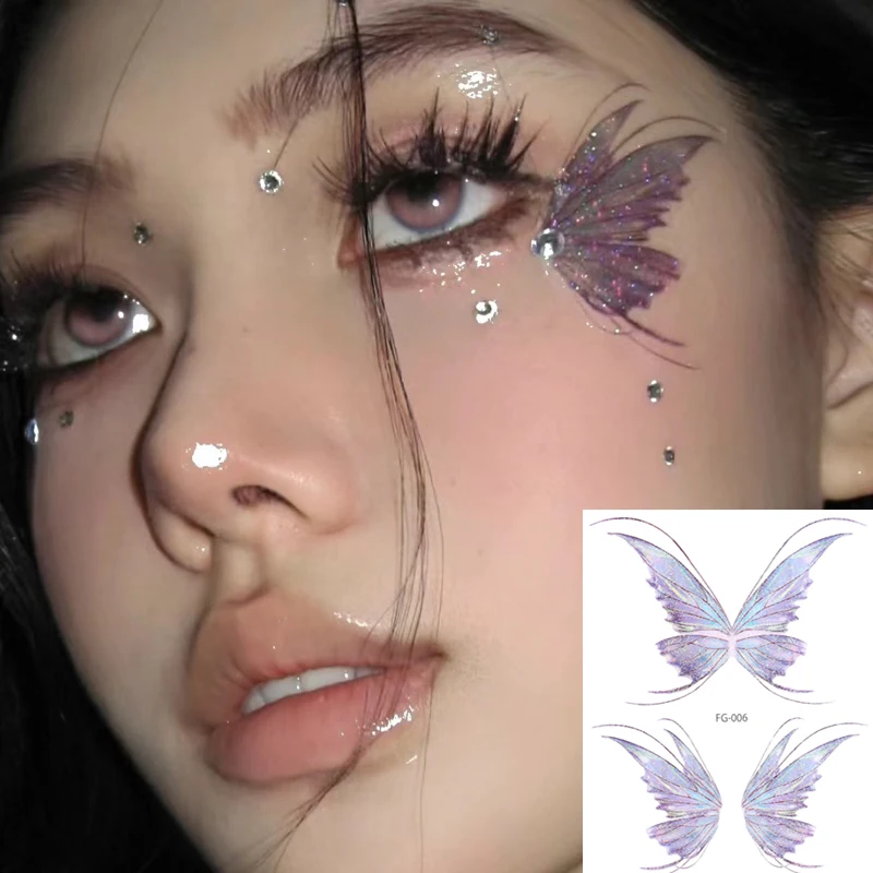 3D Fairy Shiny Glitter Butterfly Tattoo Sticker Waterproof Eyes Face Stickers Body Art Fake Tattoos Dance Music Festival Makeup