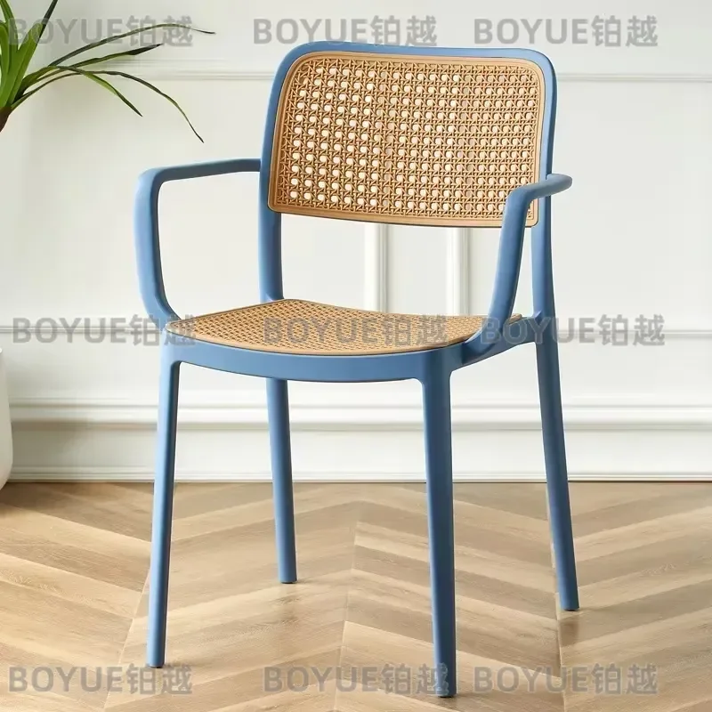 Modern Stackable Dining Chair Plastic Rattan Style Outdoor Patio Furniture Comfortable Seat for Home Garden Restaurant Use