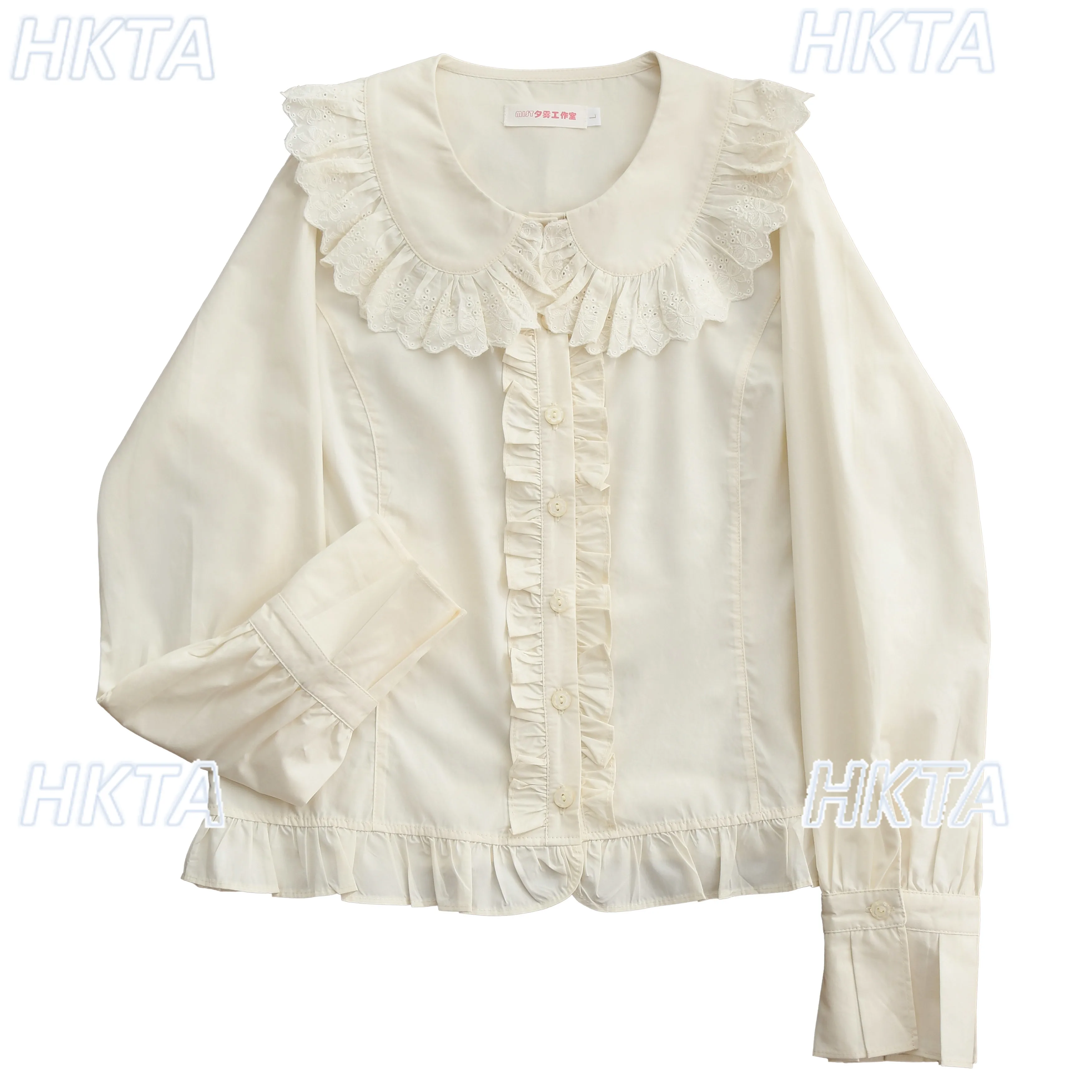 Doux 2026 printemps Kawaii Double couche bulle à manches longues col de poupée dentelle chemise femme mignon Lolita blanc Blouses hauts femmes