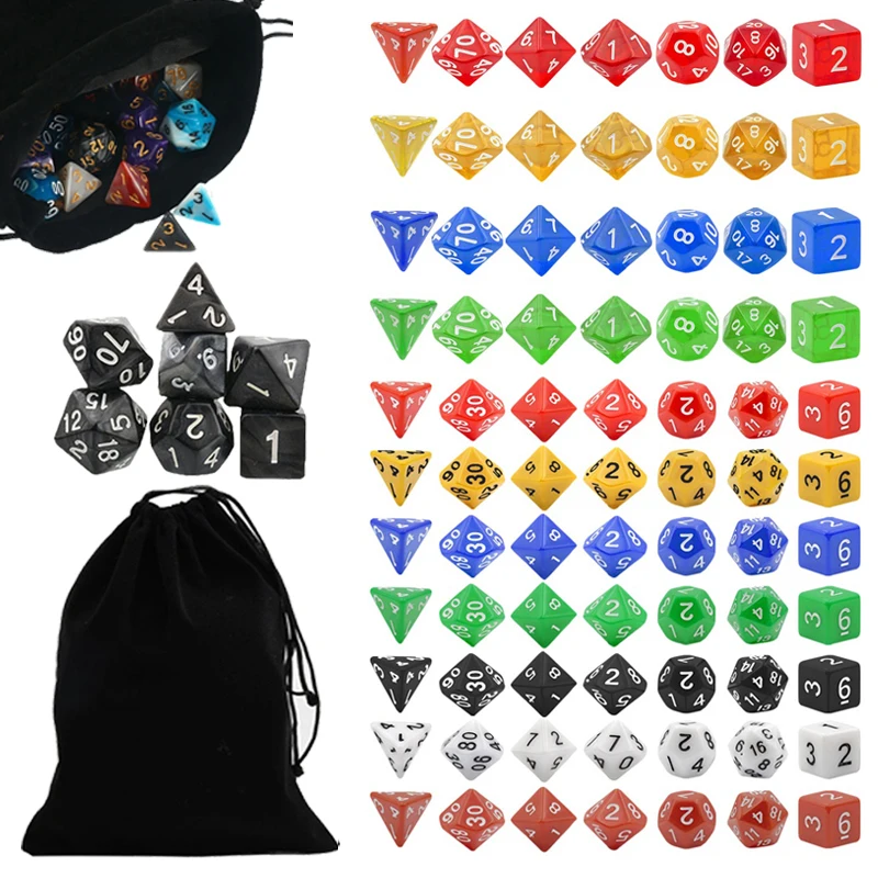 DND Dice Sets 10 X 7 Polyhedral Dice (70pcs) with a Large Drawstring Bag Great for Dungeons and Dragons Role Playing Table Game