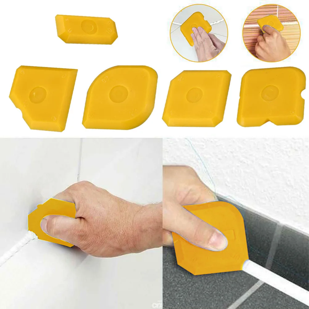 5pcs Silicone Sealant Tool Yellow Spreader Finish Kit Caulk Tile Grout Applicator Essential Tool Thermoplastic Rubber Edge Corn