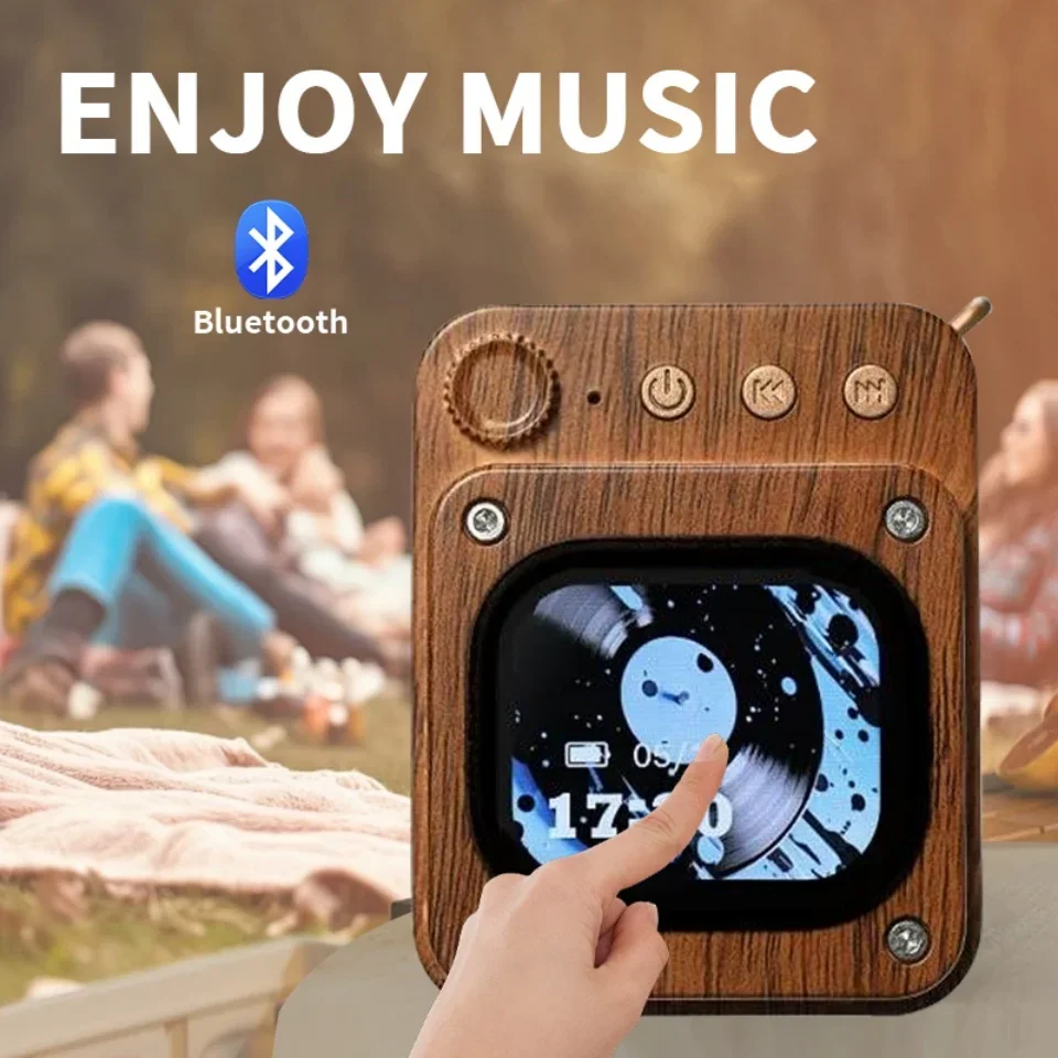 

Беспроводной Bluetooth-динамик под дерево, карманный динамик с сенсорным экраном, зарядка через USB, аудиооборудование с управлением через приложение и TF-картой