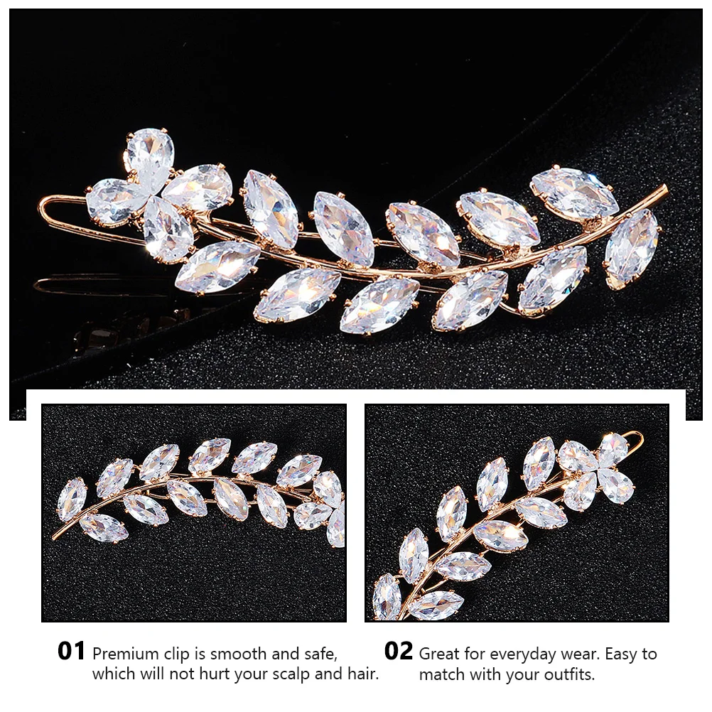 

Zircon Hair Clip Elegant Barrette Accessories Women Girls Party Headdress Leaf Shape Design Long Lasting Hairstyles Smooth Safe
