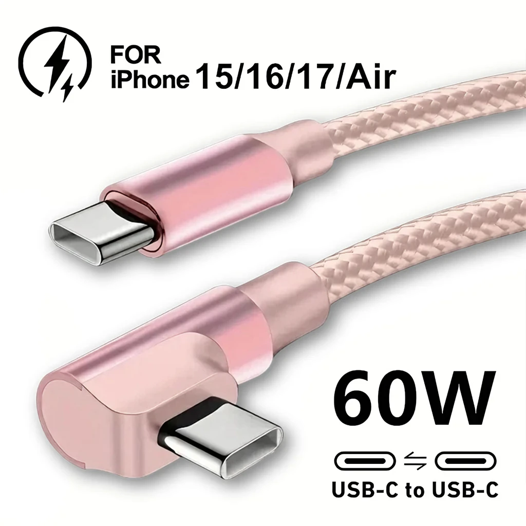 90 درجة المزدوج USB C شحن سريع الكوع كابل آيفون 15 16 17 برو ماكس سامسونج Xiaomi Redmi POCO نوع C كابلات الشحن السريع #1