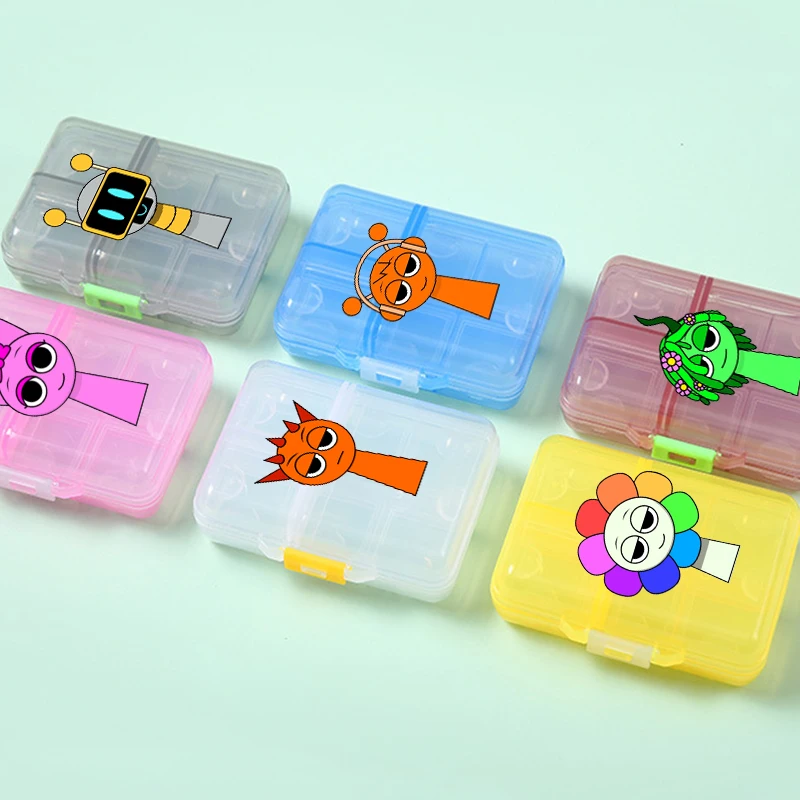 Anime Sprunki Incredibox New Game Pill Medicine Box Weekly Travel Pill Case Cartoon Portable Tablets Vitamins Medicine Organizer