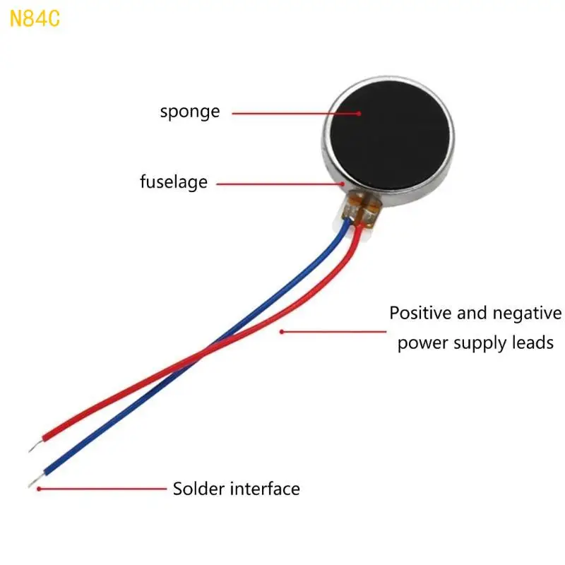 N84C mini-trillingsmotor met 30 mm lengte draad DC1.5-3.7V 10000 tpm platte knop-type motor voor mobilephone tablet