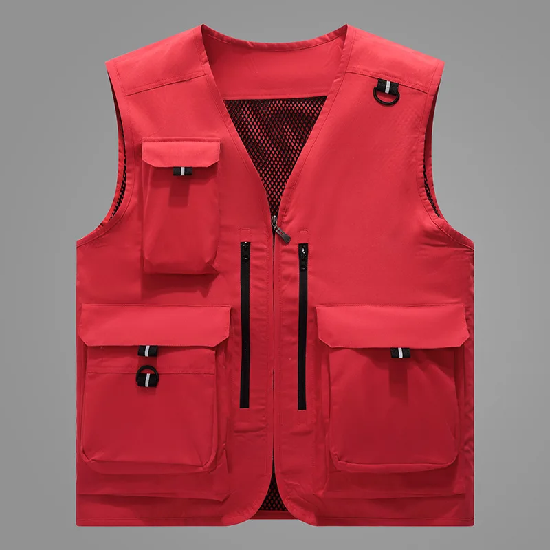 2024 Men's Vest Multi-Pocket Thin Trend Mesh Breathable Detachable Waistcoat Outdoor Mountaineering Fishing Casual Vest Male