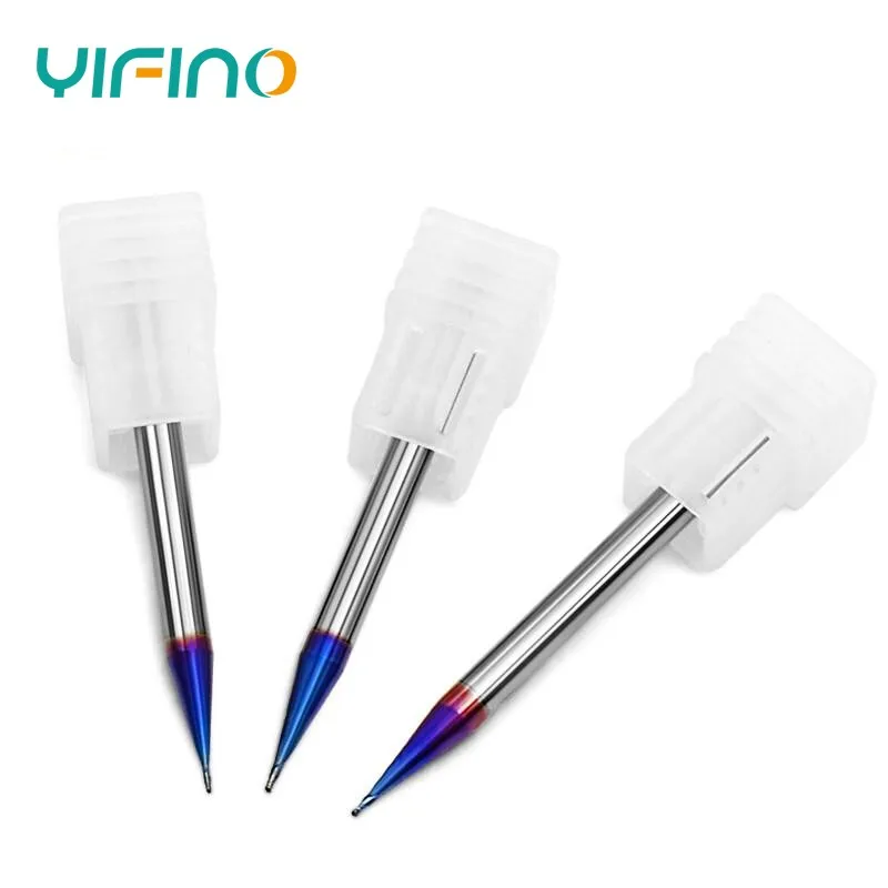 YIFINO Blue Nano Coating Tungsten Steel Milling Cutter HRC70 Micro Diameter Milling Cutter Flat End Ball Cutter CNC Cutters Tool