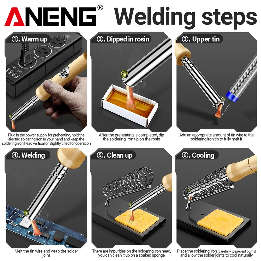 

ANENG SL501 Eectrie Soldering iron Stainless Steel Pipe Sleeve Soldering Iron Weld Copper Tip with Wooden Handle Home Tool