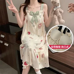 Womens Nightgowns Summer Cotton Spaghetti Strap Sleepshirt M-2XL Woman Dress Leisure Lingerie Nightdress Dropship 2024 New