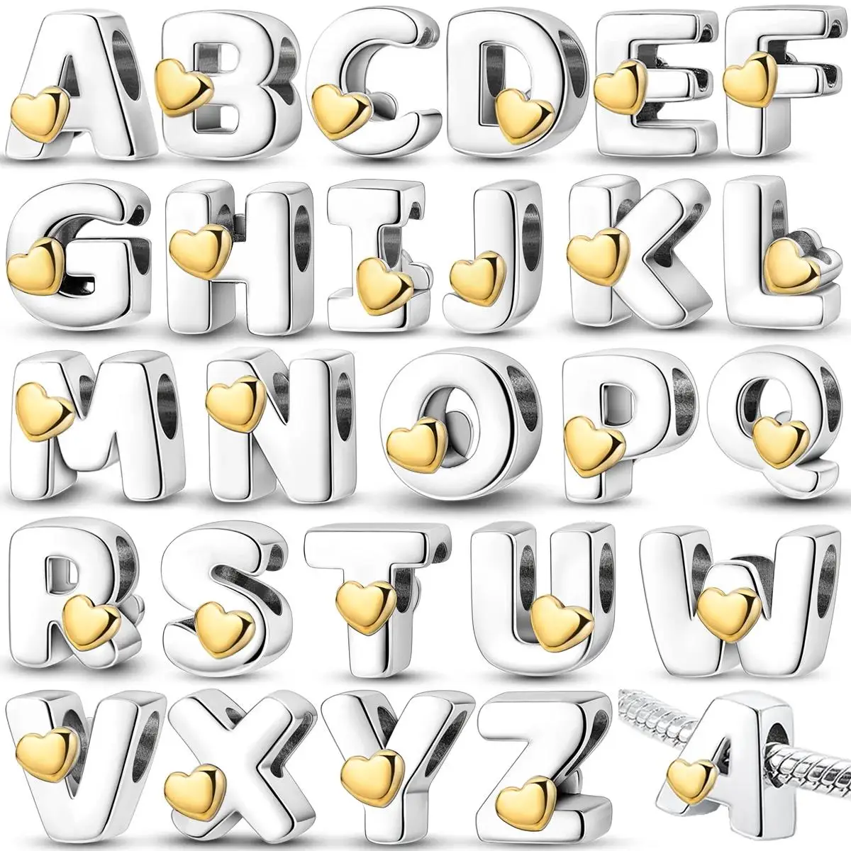 Silver Plated DIY Alphabet Charms Beads LOVE Heart Letter Gift Dangle Fit Original 3mm Bracelet Bangle Jewelry Marking