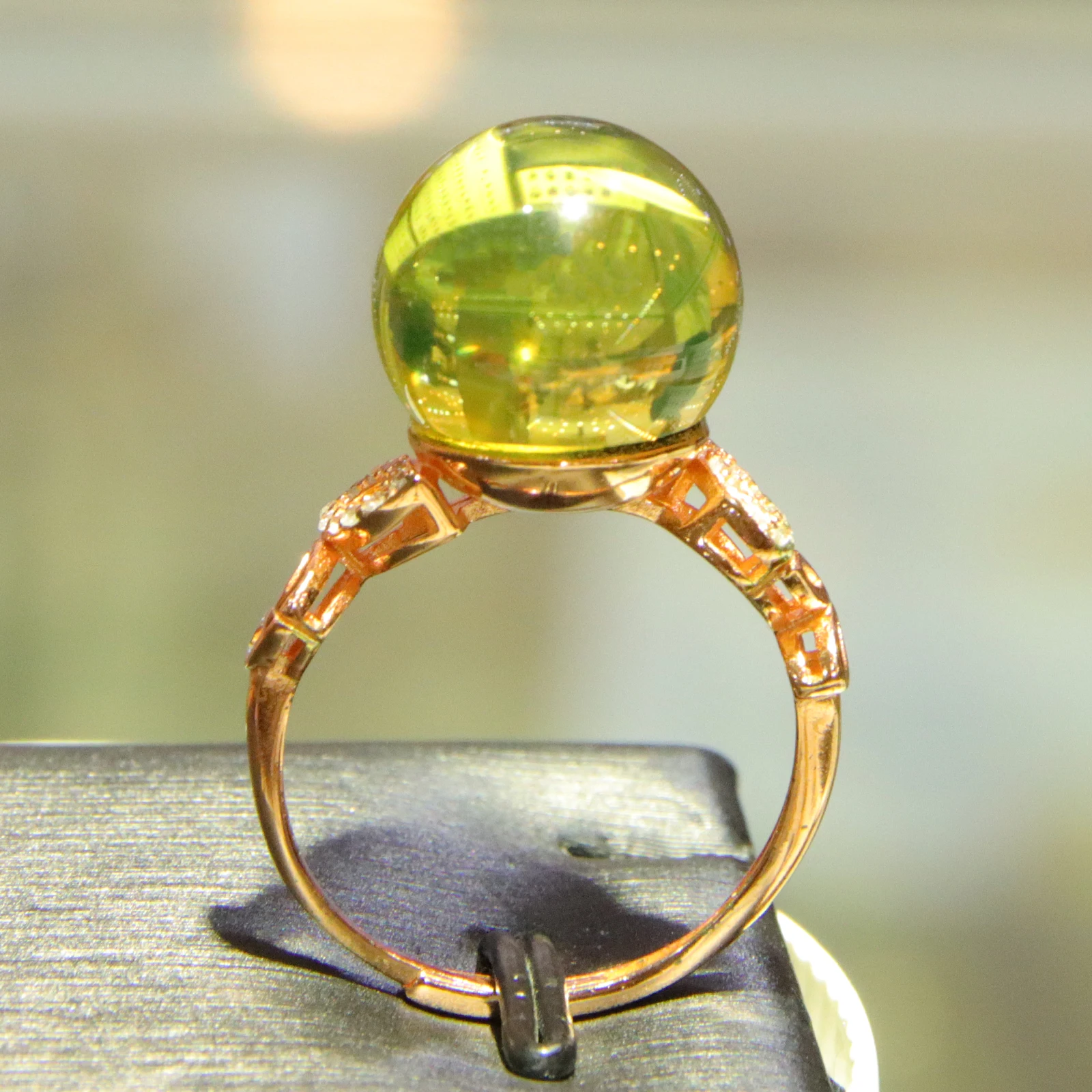 

Romantic Gift for Her Adjustable Blue Amber Ring 13mm Rose Gold Plated Sterling Silver Twisted Vine Zircon Eternal Love Ring
