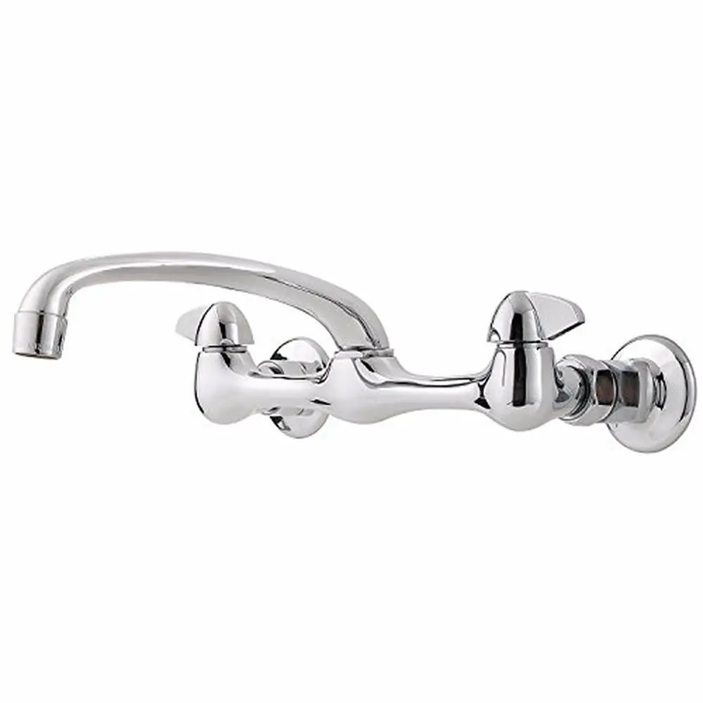 Wallmount Kitchen Faucet Low-Arc Swivel Spout Blade Handles Metal Finish