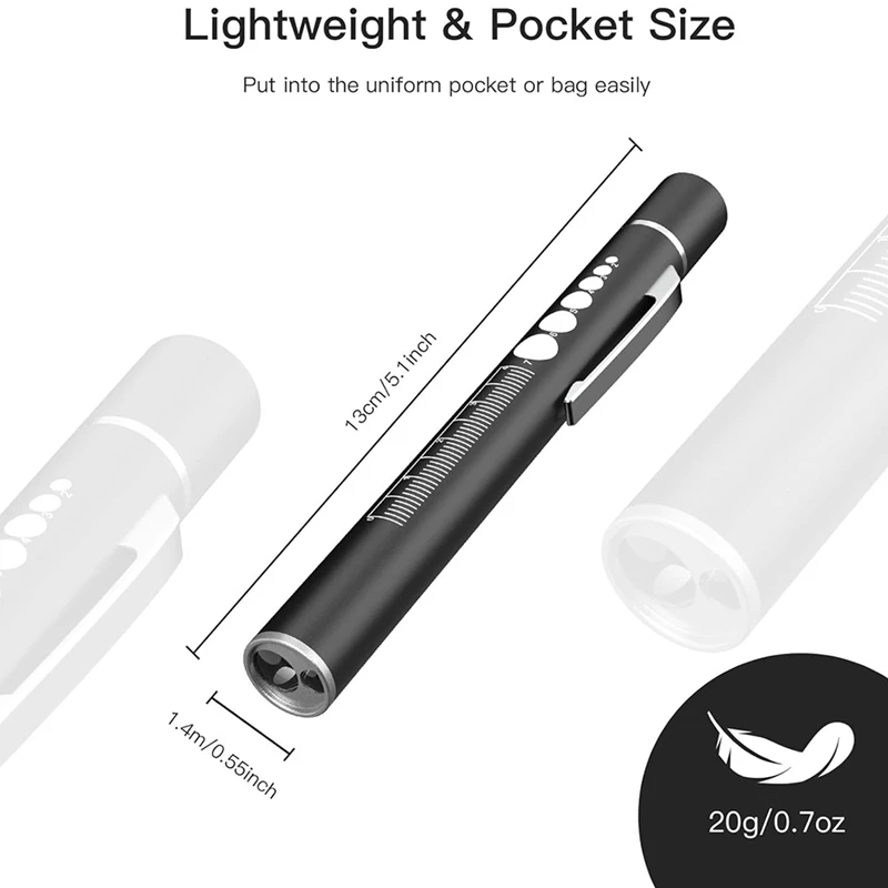 3 перезаряжаемых фонаря с манометром для зрачка и линейкой, фонари для медсестер и врачей, теплый/белый цвет, простота установки, черный