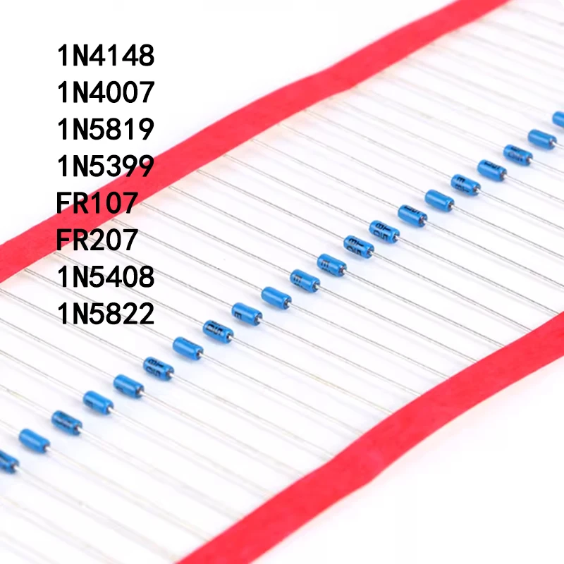50PCS/LOT 1N4148 DO-35 1N4007 1N5819 1N5399 DO-15 FR107 FR207 DO-41 1N5408 1N5822 DO-27 Schottky Diode New Good Quality Chipset
