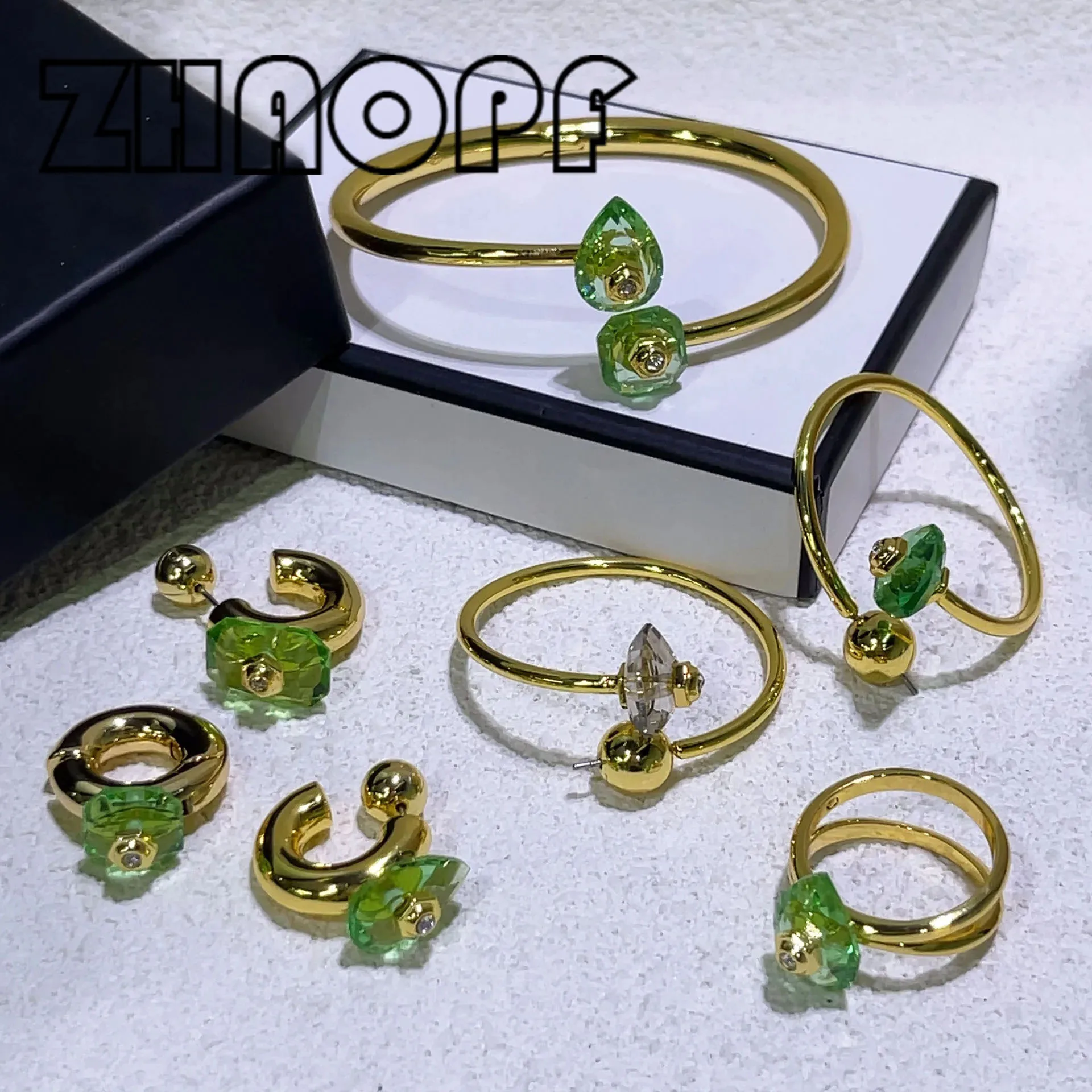 

Original Jewelry Crystal 2025 New Sales Trend Set Green Water Drop Pendant Necklace Bracelet Earrings Ring Party Gifts for Women