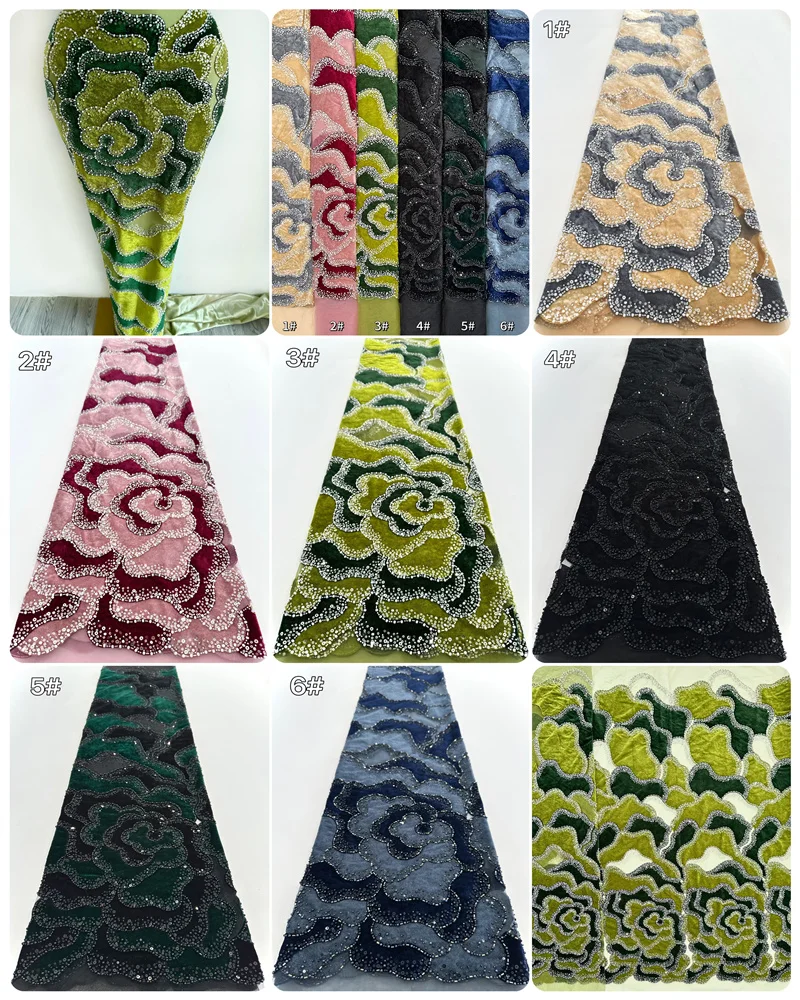 Velvet African Lace Fabric Sequins Beaded Embroidery Groom Nigerian Bridal High Quality French Lace Fabric For Wedding Dress