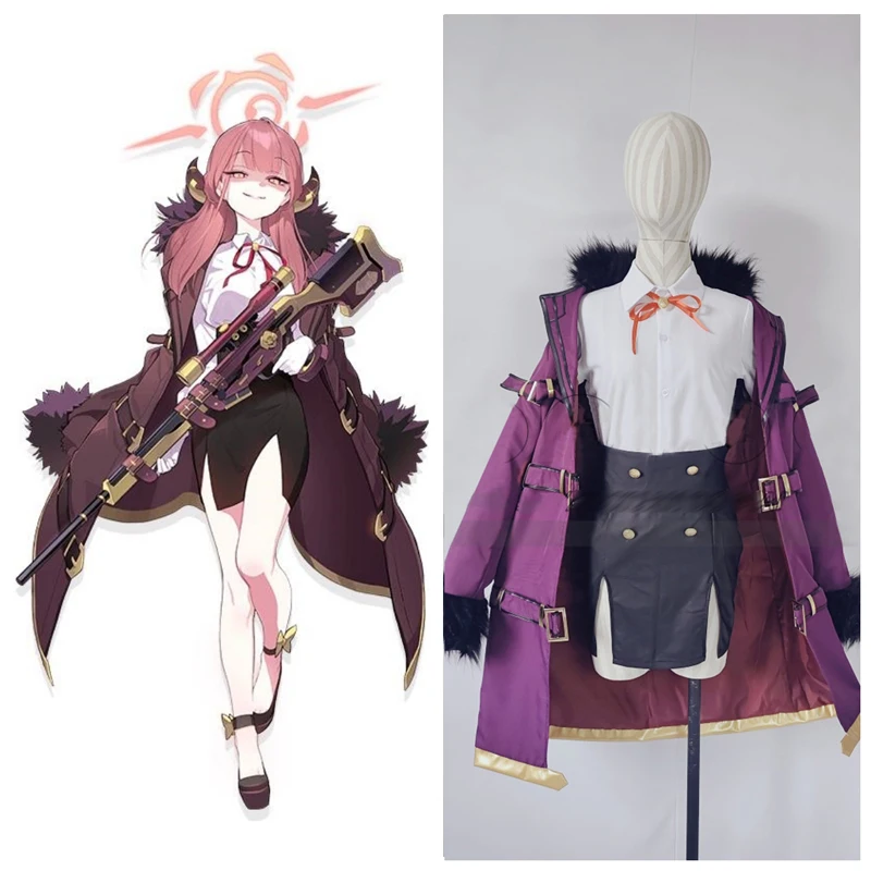 New！Blue Archive Cos Rikuhachima Aru Cosplay game same Cool Purple Jacket Women Costume Leather Skirt customize I