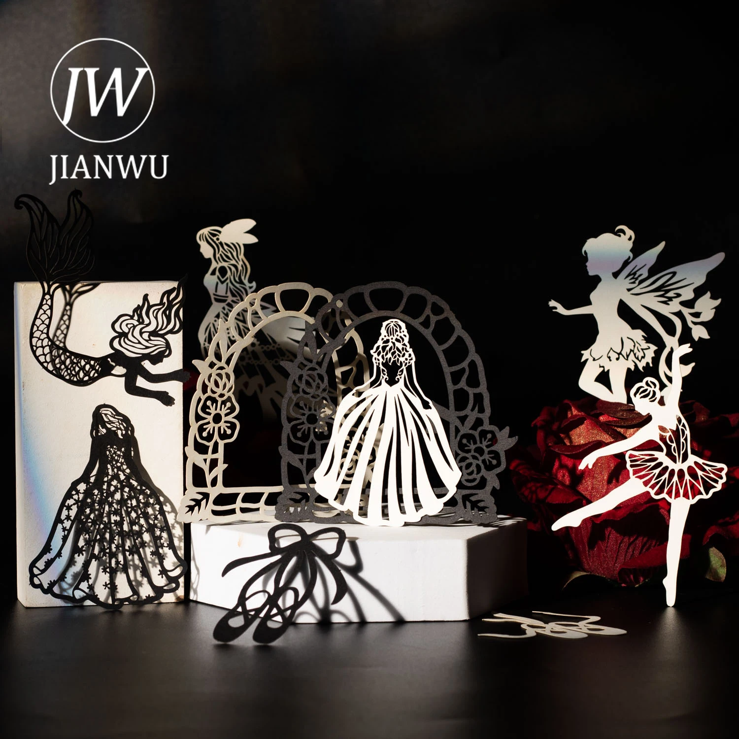 JIANWU Shadow Dance Together Series Vintage Character Silhouette Collage Hollow Material Creative DIY Journal Stationery