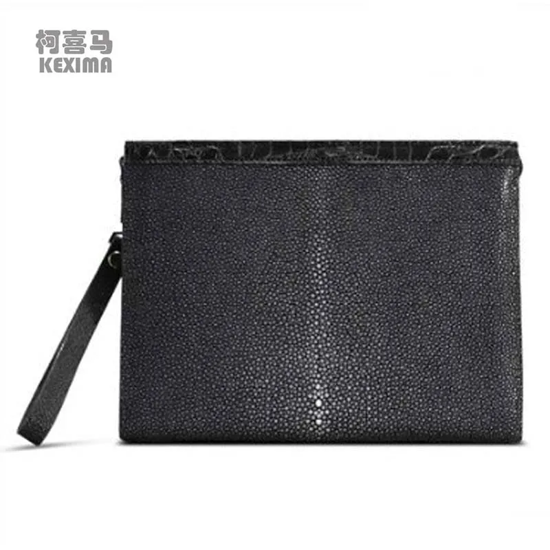 KEXIMA new Cestbeau new pearl fish skin hand bag men's purse leisure business leather large capacity zipper stingray skin bag