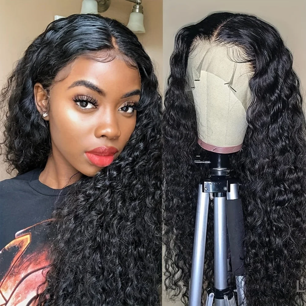13x6 Deep Wave Lace Front Perücken aus Echthaar, 200% Dichte, HD transparente, tiefwasserwellige Lace Front Perücken für Frauen, vorgezupft