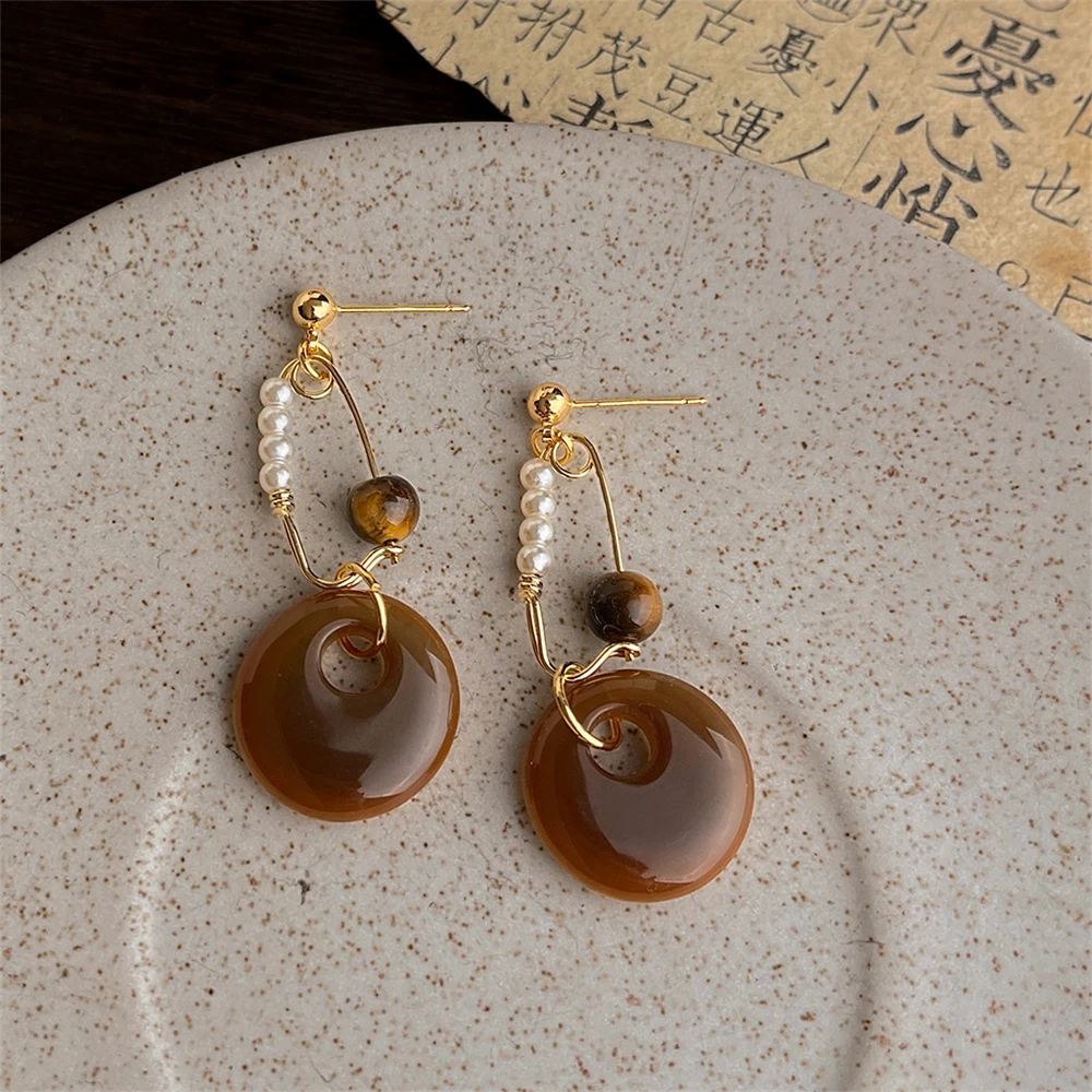 

Художественные ретро-стили Майяра, тигровый глаз, серебряные иглы, женские нишевые серьги, высококачественные асимметричные геометрические серьги с кисточками