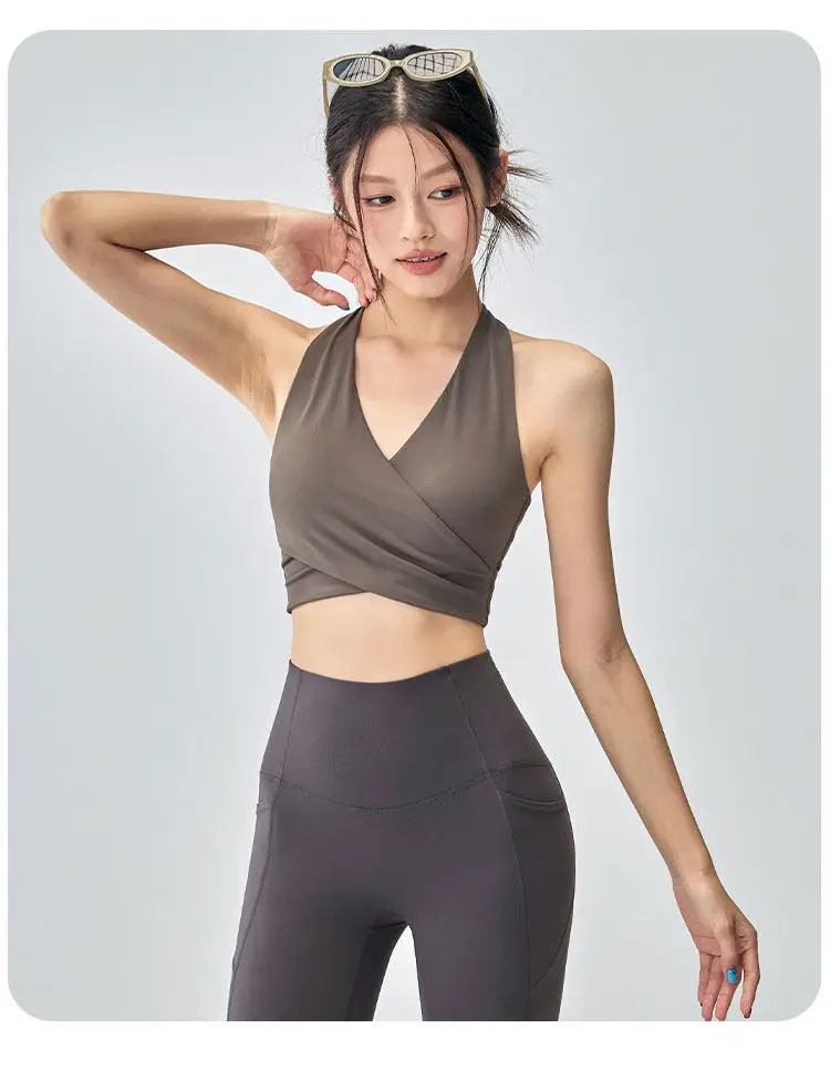 Gym Cross Deep V Einteiliger Sport-BH mit festen Cups für Damen, Beauty-Back Yoga Pilates Fitness Sport-BH, dünner, schnelltrocknender Stoff – Detail 5