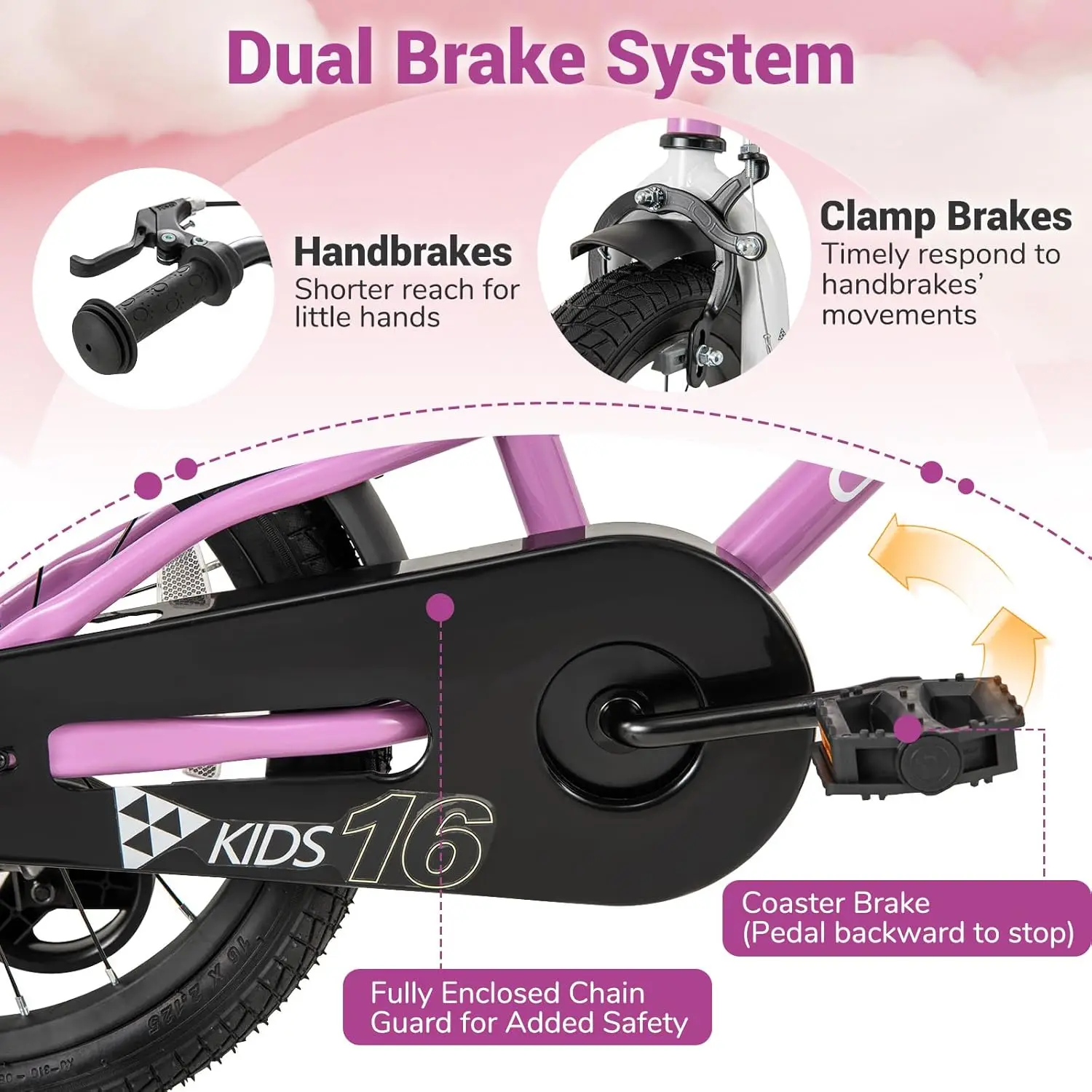 Vélo pour enfants 12/14/16/18 pouces, vélo pour enfants en bas âge avec roues d'entraînement, siège et guidon réglables, frein à main et frein de dessous de verre