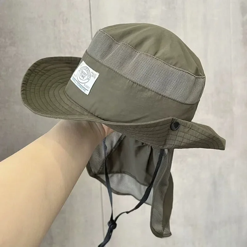 Kids Hat Ultraviolet-proof Sun Hat for Children Boy Girl Removable Scarf Wide Brim Bucket Hat Breathable Outdoor Sunscreen Hat