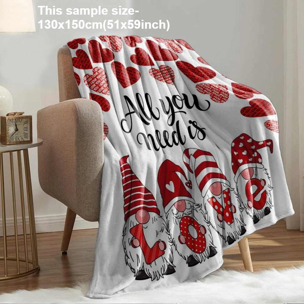 1PC Red Heart Blanket Gnome Love For Wife Girlfriend Anniversary Birthday Gifts for Festival Gifts Love Blankets all season use