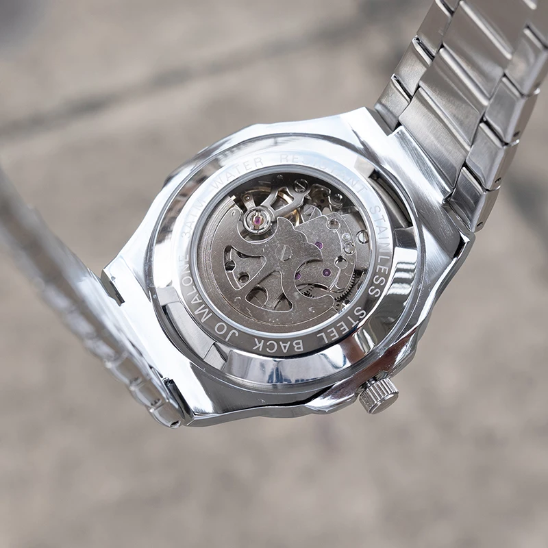 Мужские роскошные часы-браслет с квадратным циферблатом со скелетом, автоматические механические часы, модные деловые часы для мужчин
