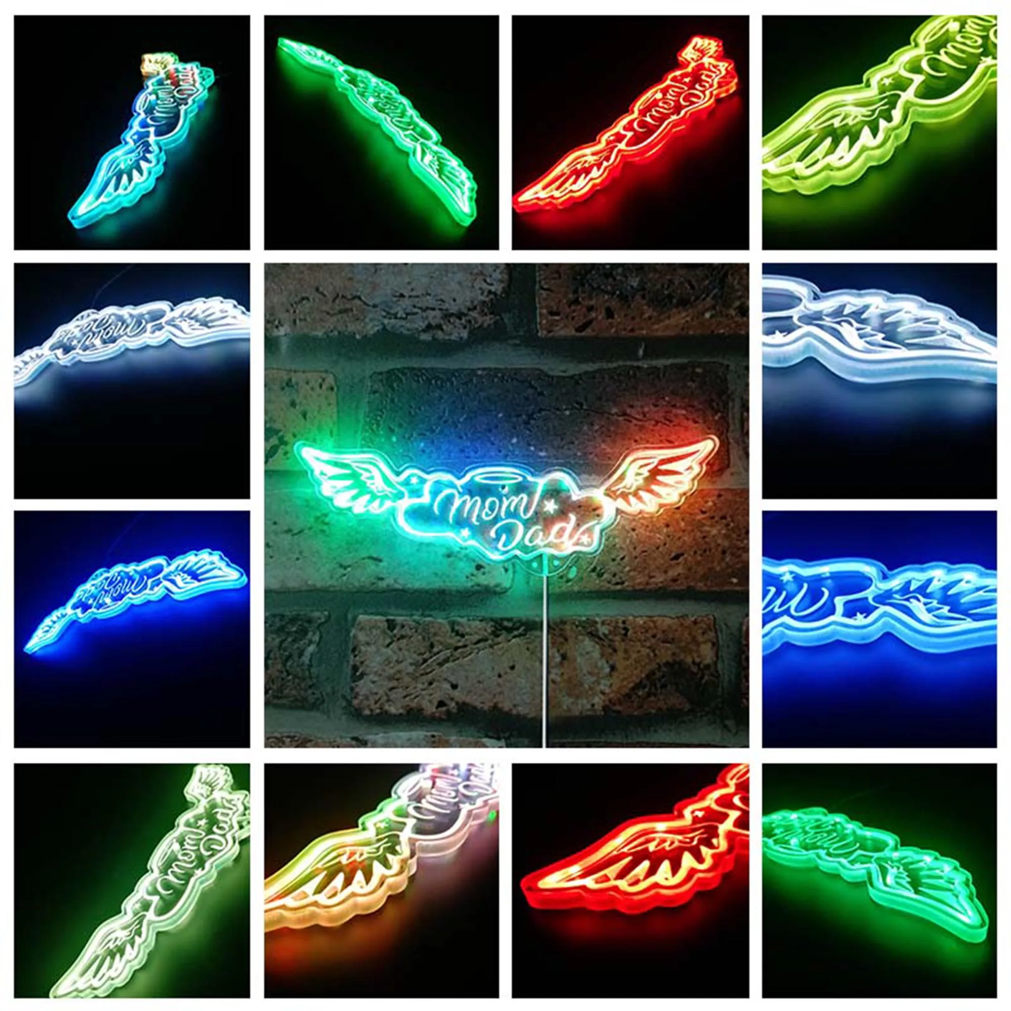 Halo and wing Mom & Dad Tattoo Glam Led Neon Sign st06-fnd-i0010-c