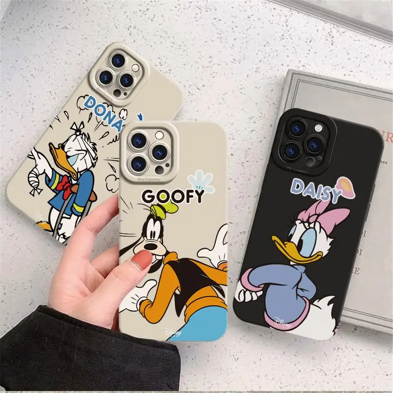 Goofy Saisy Donald Duck Pluto Phone Case for iPhone 15 14 13 12 11 Pro Max Plus Solid Color Silicone Matte Cover Funda