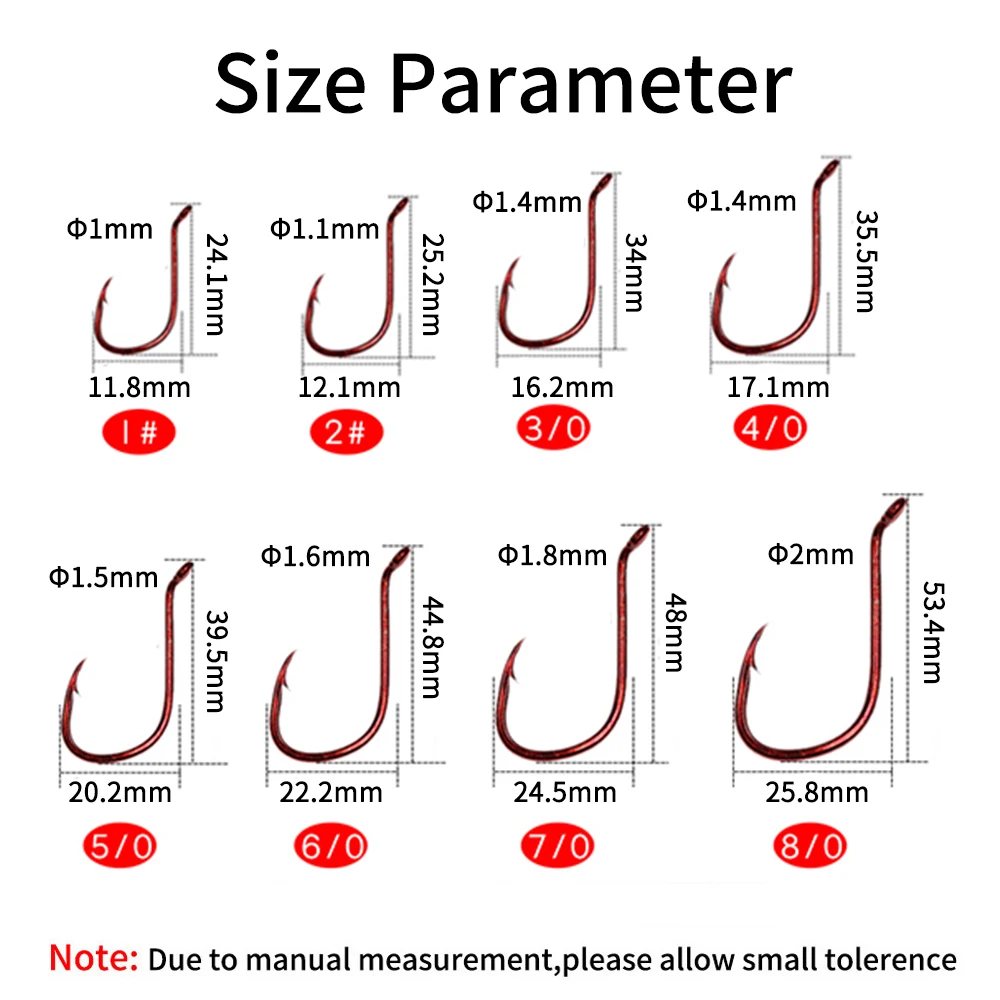 Elllv-Alto Carbono Aço Polvo Bico Gancho, Offset Fish Hooks, Níquel Preto ou Vermelho, Pesca de Água Salgada, 2 #, 3, 4, 0, 5, 6, 7, 8, 0, PCes 20