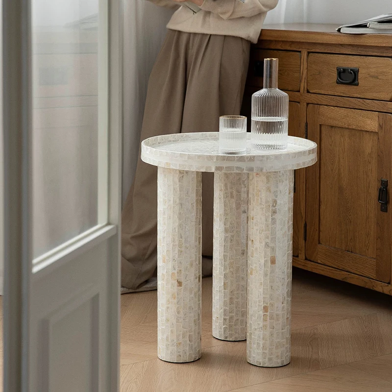 Living Room Art Coffee Table,Creative Shell Tea Table,Shell Decorative Round Storage Desk,Luxury Side Table,Nordic Furniture