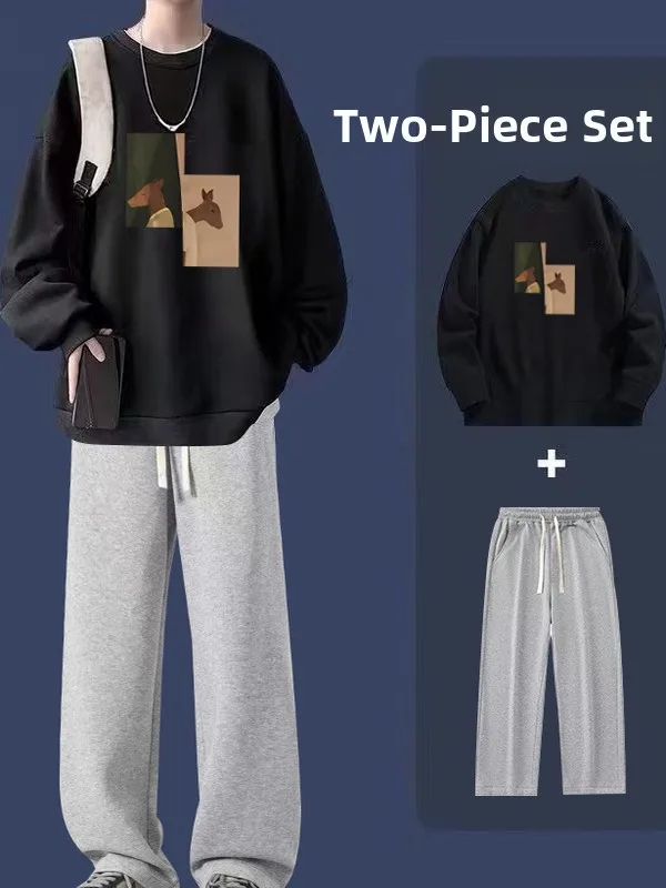 

8XL Large Size Casual Autumn Winter Set for Men Stylish Sweatshirt And Loose Trendy Men's Clothing Two Piece Set