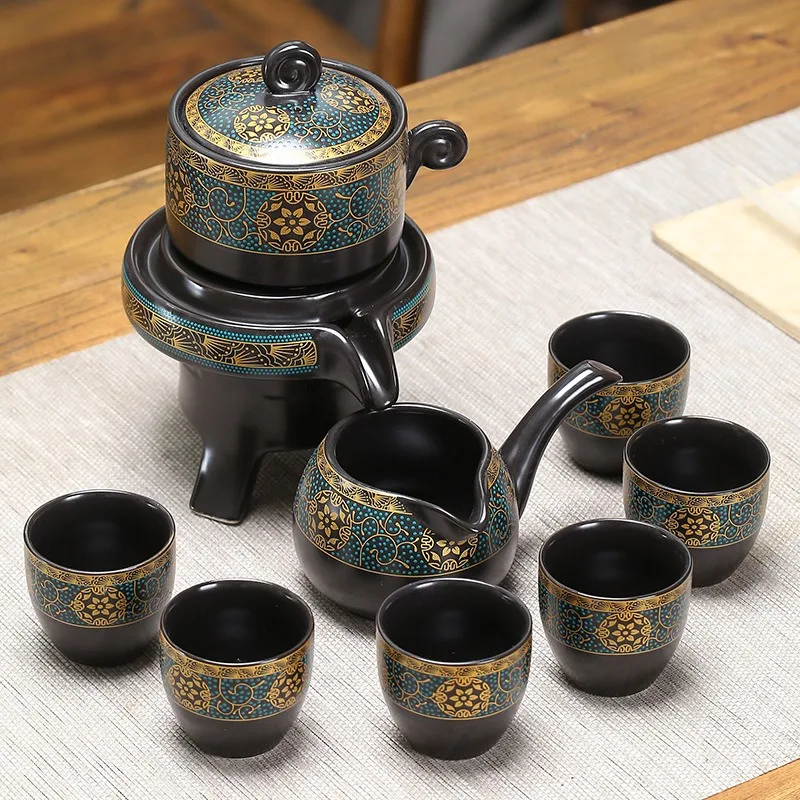 Ceramic Automatic Stone‑Mill Kung Fu Tea Set Lazy Rotating Tea Brewer Teacup Kit Household Gift