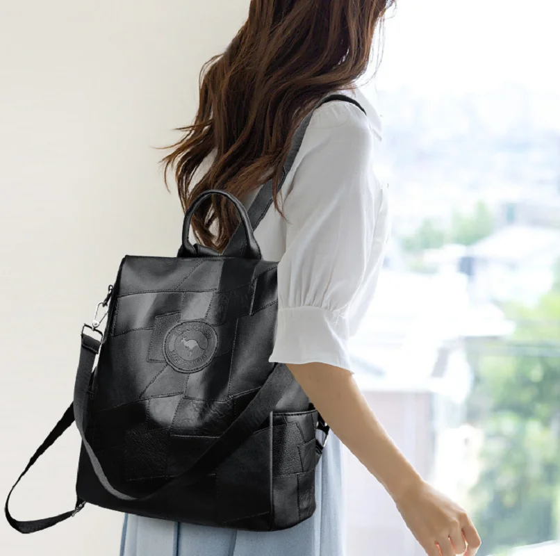2026 New Korean Fashion Large Capacity Leather Travel Backpacks Women's Anti Theft Shoulder Bags Totes Notebook School Bag