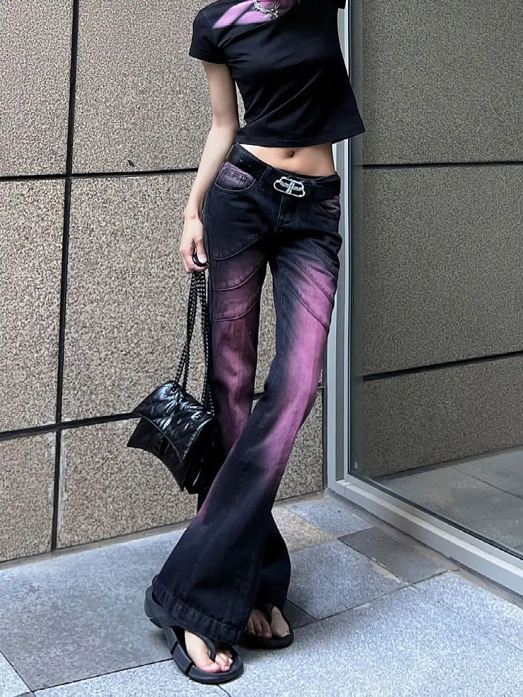 

Bell Bottoms Gradient High Waist Retro Washed Women'S Fashion Street Straight Pants Retro Spice Y2k Straight Pants