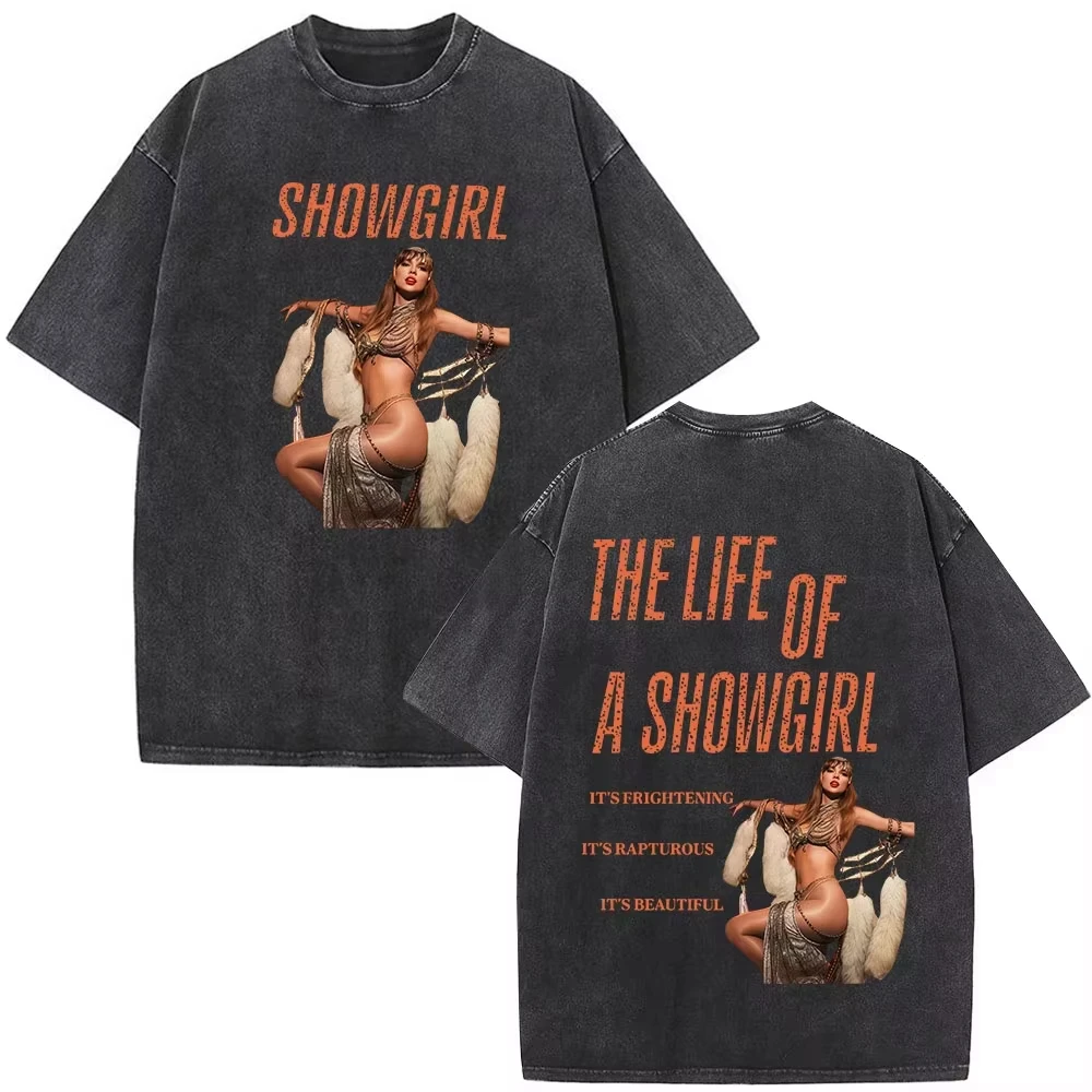 

Футболки с принтом «The Life of A Showgirl», мерч, подарки для фанатов, мужская и женская одежда, винтажные футболки из выстиранного хлопка, оверсайз, с коротким рукавом