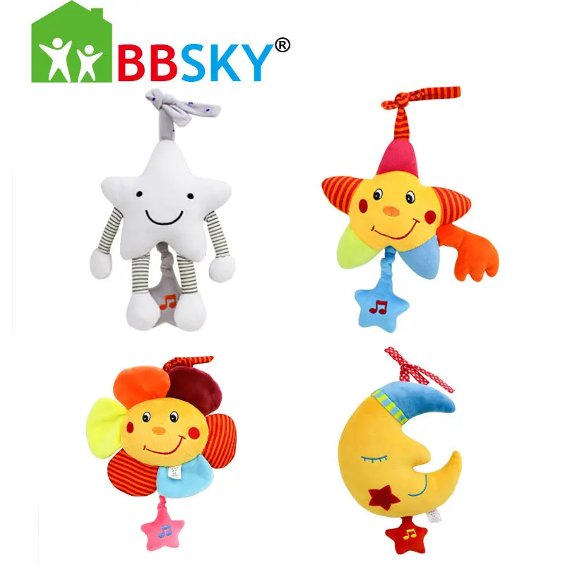 Hanging Musical Toys Cute Cartoon Stars and Moon  Baby Plush Hanging Toys Infants Plush Hanging Toys for Crib Stroller Car