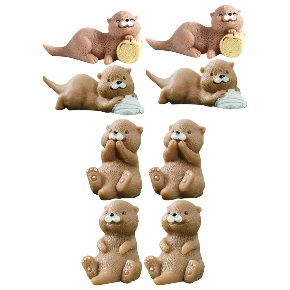 8 Pcs Miniature Otter Figurines Resin Craft Dollhouse Decorations Micro Landscape Statues Home Office Café Table Garden Animals