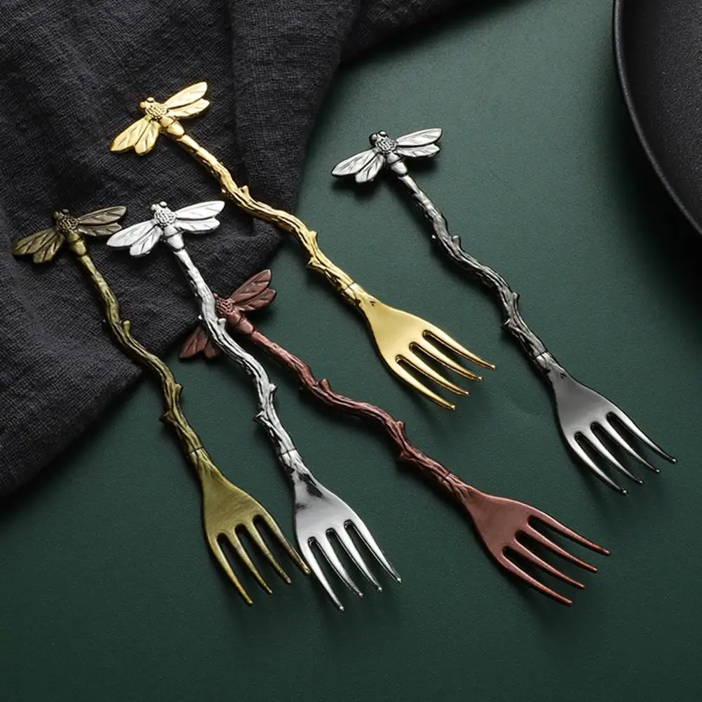 Dessert Fork with Dragonfly Handle Fruit Cake Fork for Birthday Party Home Elegant Nature-Inspired Tableware Gift for Food Lover