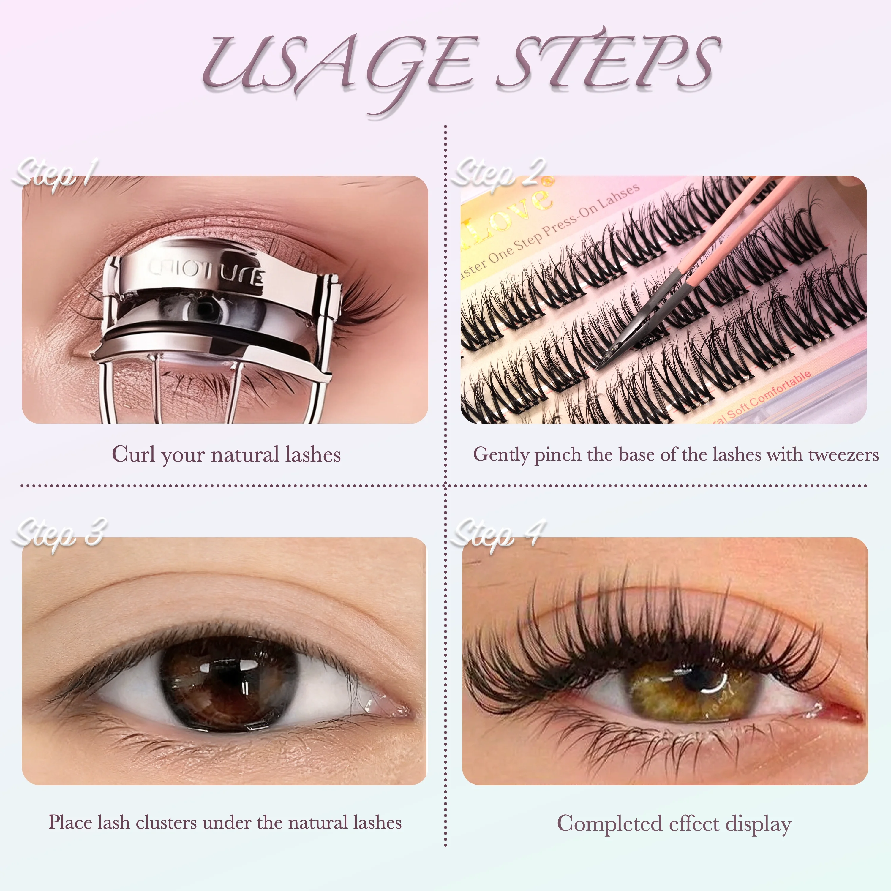 36 Stück braune Press-On-Wimpern-Cluster, natürliche Wimpern-Cluster mit Kleber, kein Kleber erforderlich, Manga-Wimpern, unsichtbares Band – Detail 9