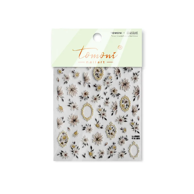 5D 엠보싱 아름다운 가을 야생 데이지 국화 꽃 프레임 접착식 네일 아트 스티커 데칼 매니큐어 레트로 장식
